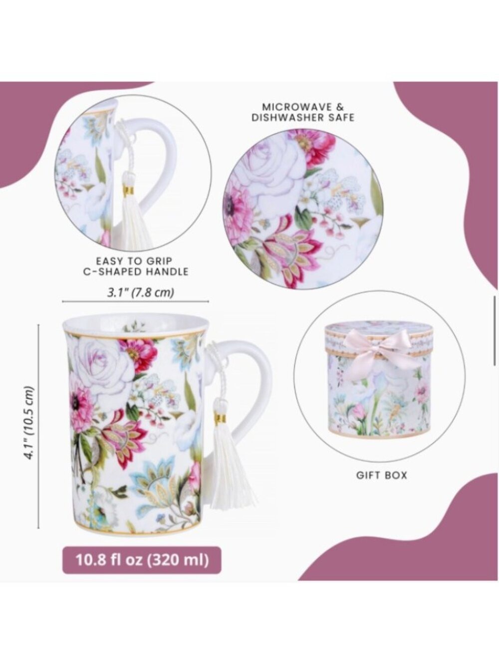 Dream Garden Porcelain Tea/Coffee Mug in Gift Box - Picture 2 of 5